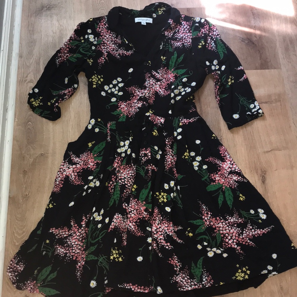 EmilyandFin ModCloth Black Floral Dress Small
